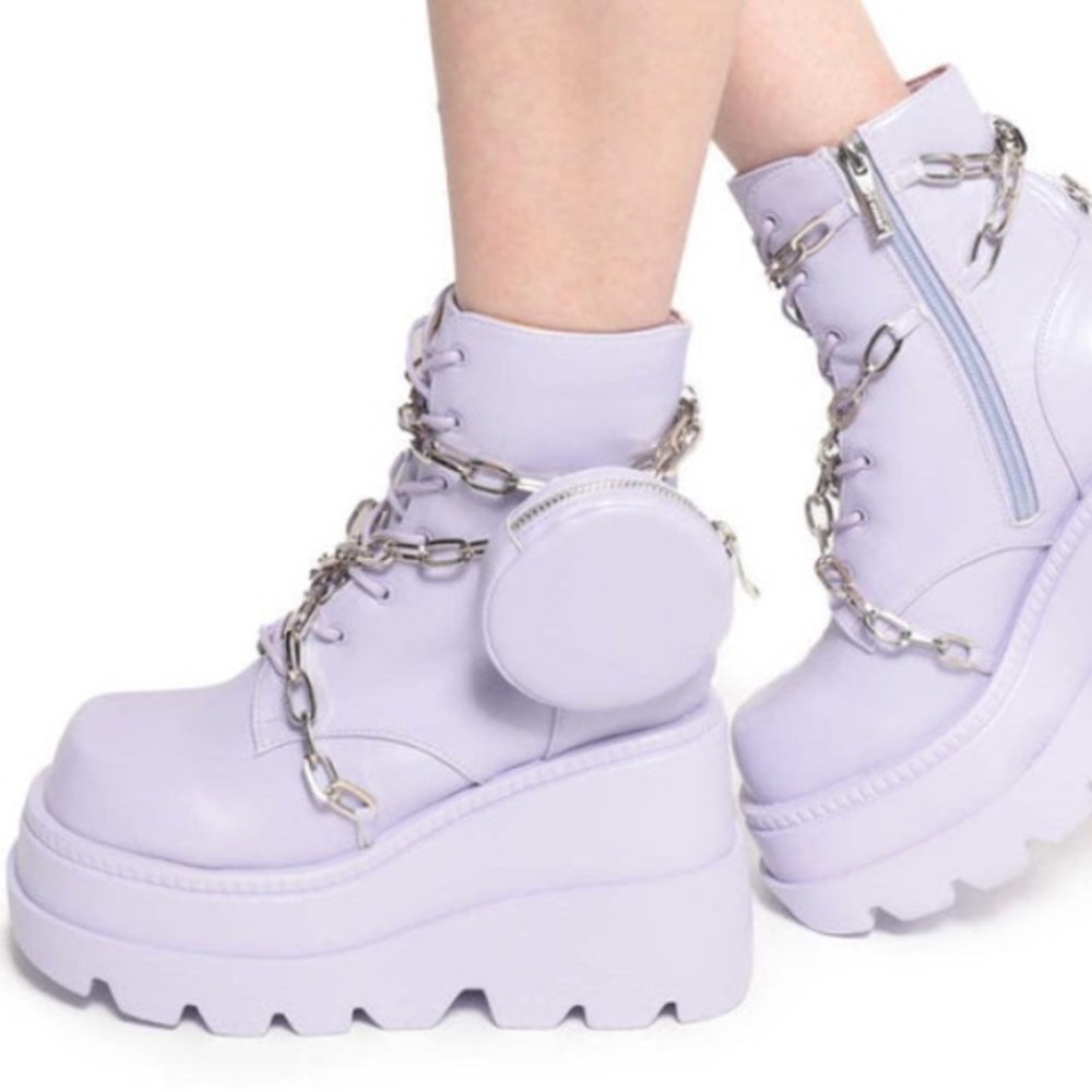 Lavender iHr x demonia Platform Boots with Chain Detail